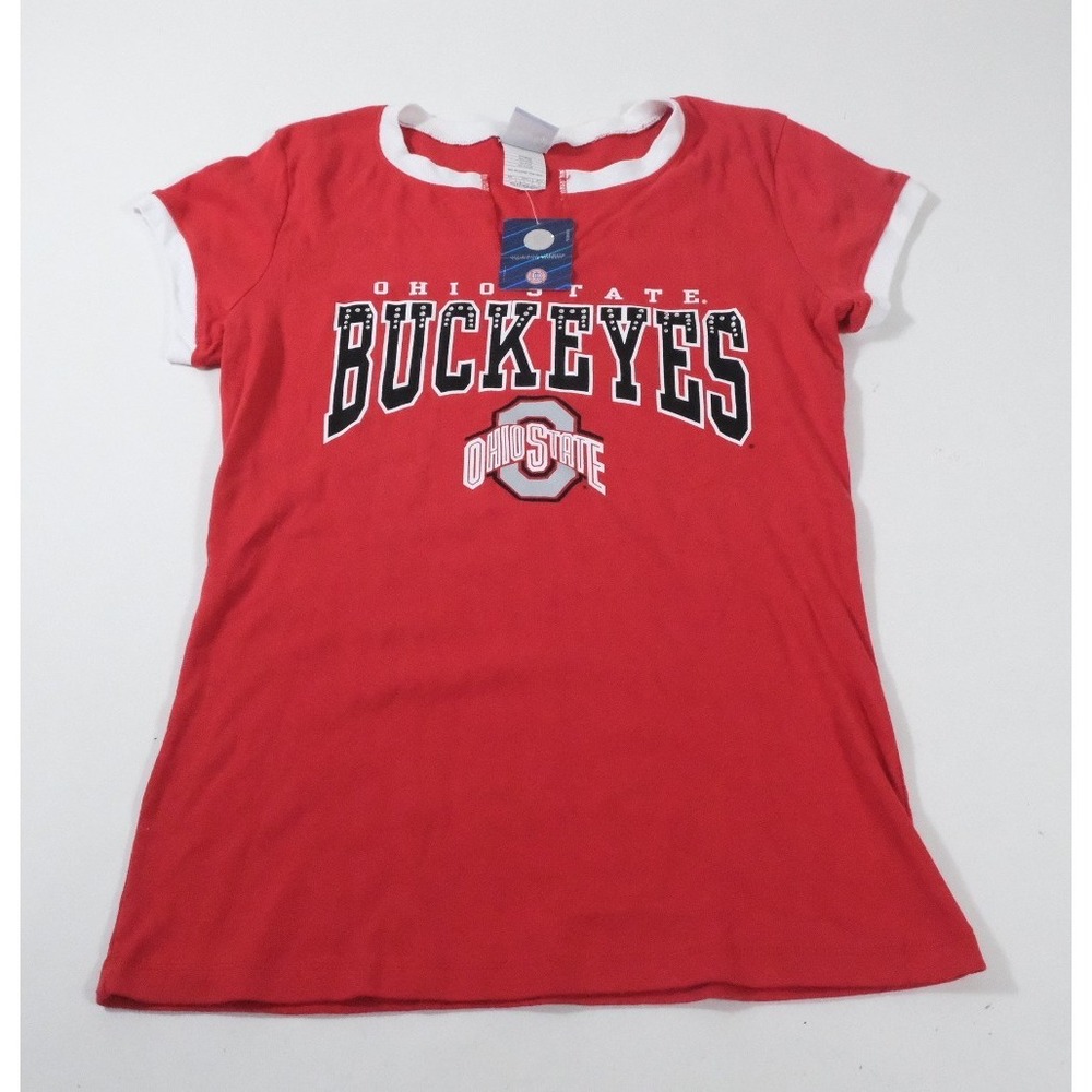 Campus Lifestyle T-Shirt Women Large Red Ohio State Buckeyes Ringer Short Sleeve
